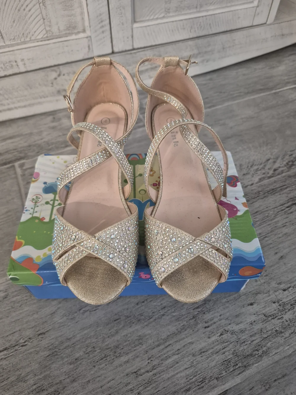 Kid's Sparkling Open-Toe Heels in Gold